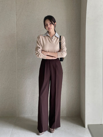 Tienti Stripe Color Matching Collar Knit